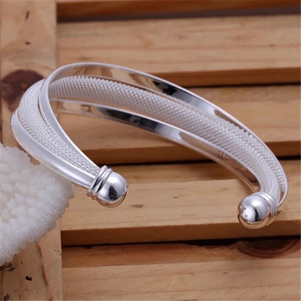 925 Sterling Silver Fashion Jewelry Large Reticulated Bracelet Women Bangle - Picture 3 of 6